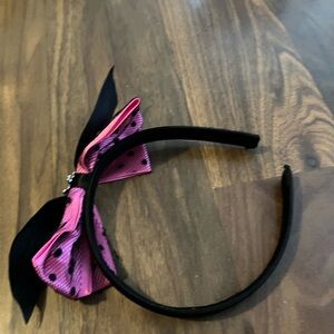 Pink and Black Polka Dot Bow Headband